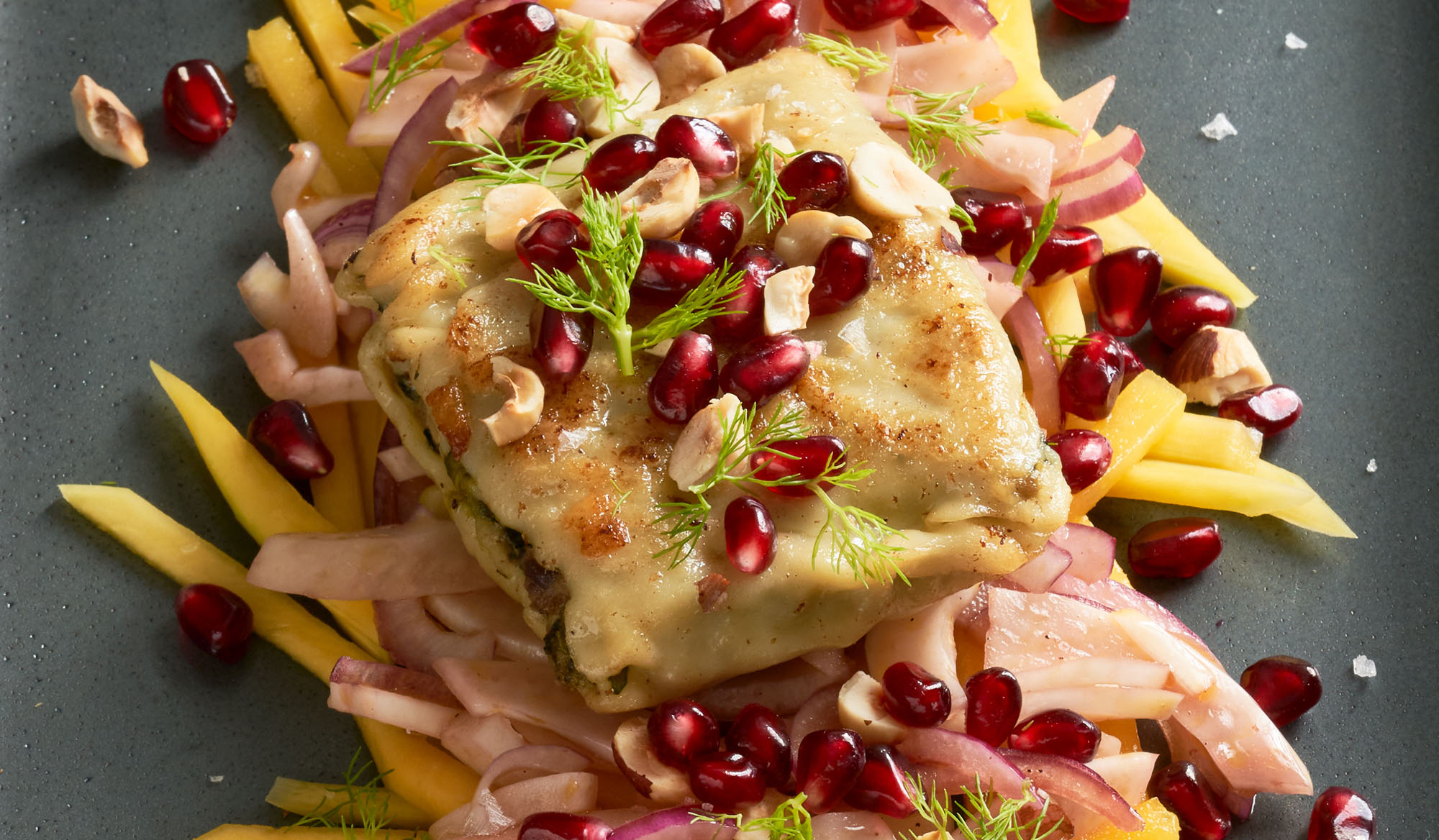 Maultaschen auf Mango-Fenchel-Salat - Oma Lisbeths Maultaschen | So ...